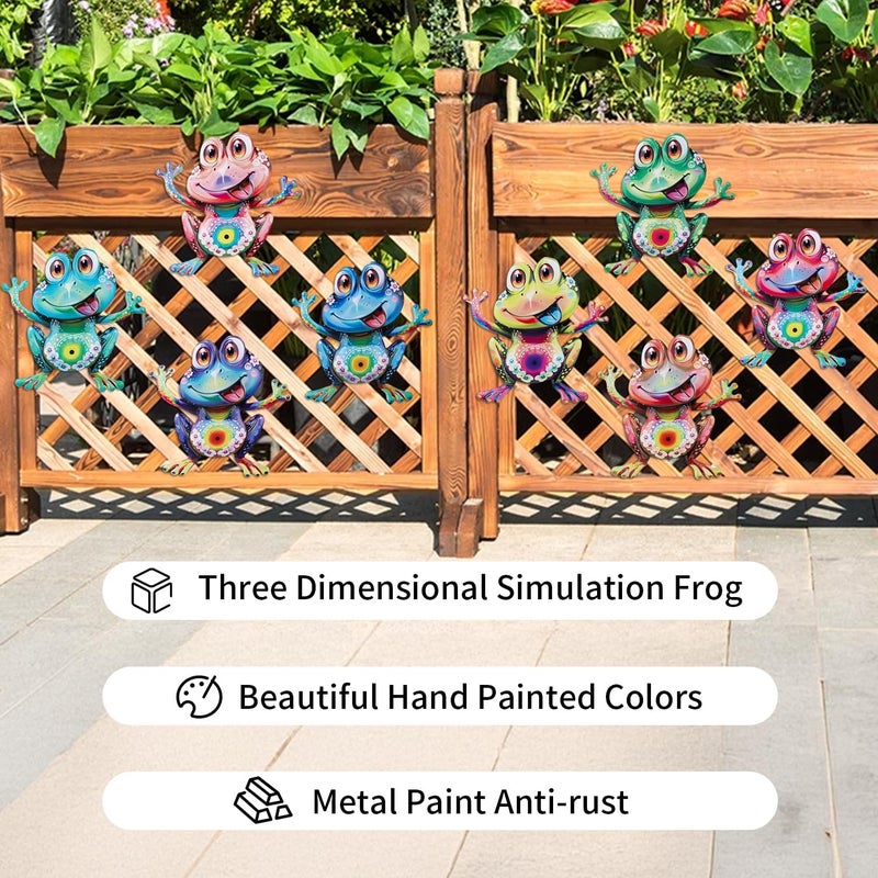 Junware Metal Frog Wall Decor, 8Pcs Frogs Wall Art Sculptures Hanging Sculpture Decoration, Outdoor Fence Arts for Home Garden, Fence, Patio, Yard, Bedroom Outside Gifts for Adults - Image 2